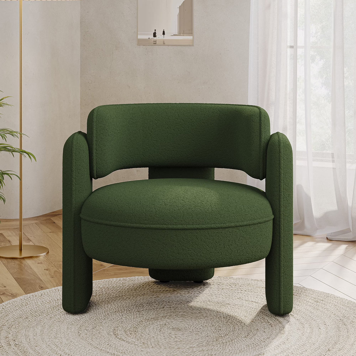 BELLEZE Sherpa Boucle Chair, Modern Barrel Accent Chair Comfy Round Upholstered Armchair Accent Side Chair for Living Room, Bedrooms, Corner - Quinton"White"