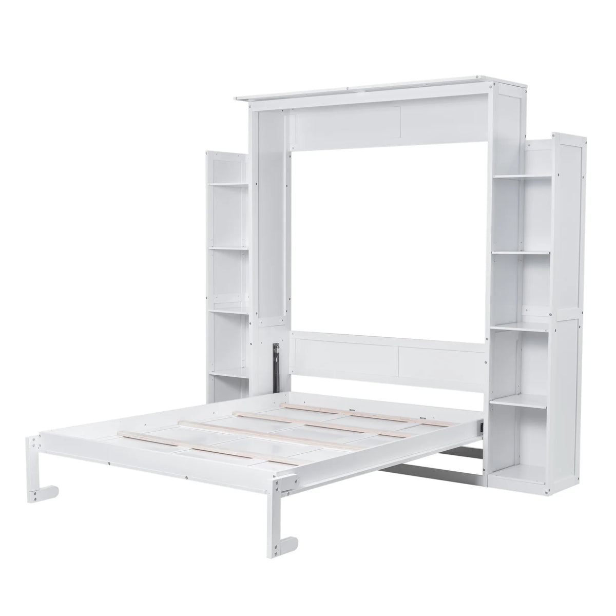 Harper & Bright Designs Full Size Murphy Bed with Shelves, Foldable Wall Bedframe w/Flexible Slats Support, Space-Saving Design, Can Be Folded Into Cabinet, White