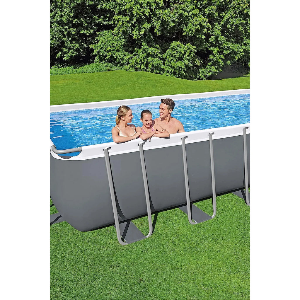 Bestway Power Steel Rectangular Metal Frame Above Ground Pool Set, Grey