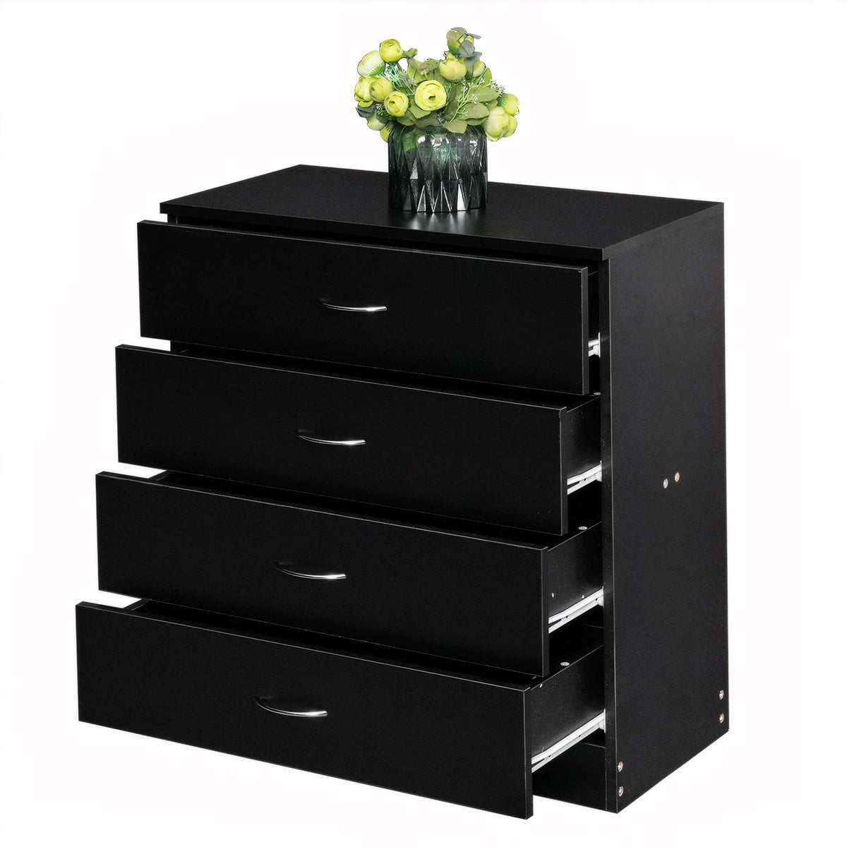 BESTCROF 4 Drawer Dresser Black Dresser, Modern Nightstand Dressers for Bedroom, Small Chest of Drawers Storage Cabinet Dresser Organizer Unit with Handle for Home, Office
