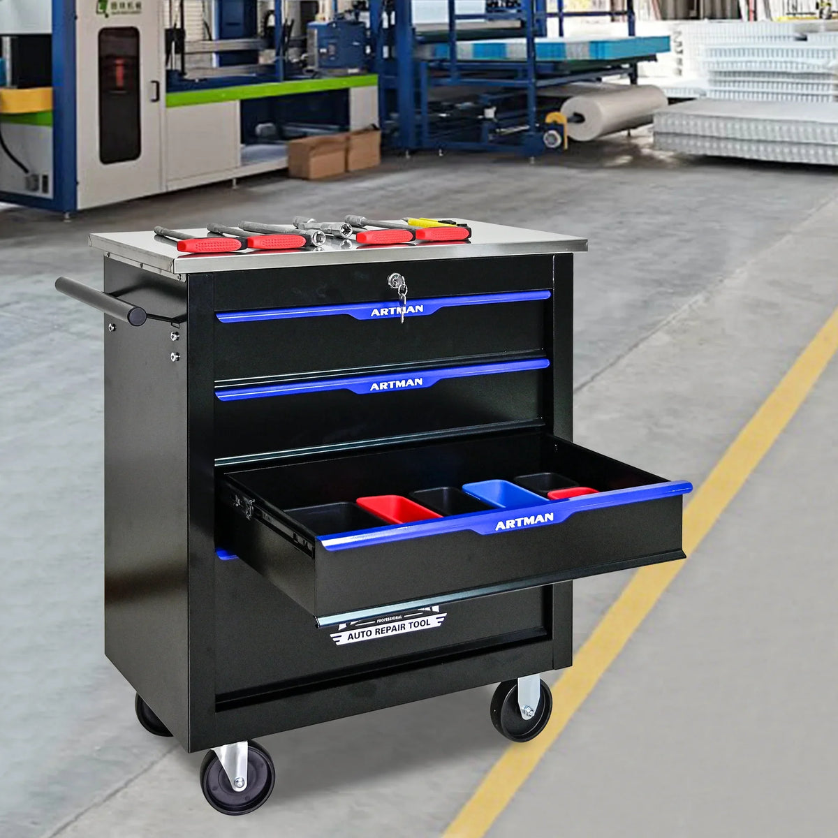 ARTMAN 6-Drawer Tool Storage Chest with Lockable Wheel,6 Drawer Tool Storage Cabinet for Garage, Warehouse, Repair Shop
