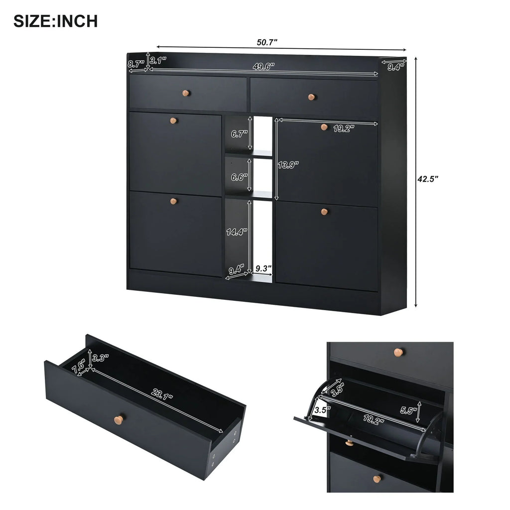 Aukfa Shoe Cabinet with 4 Flip Drawers and 2 Storage Drawers- Black