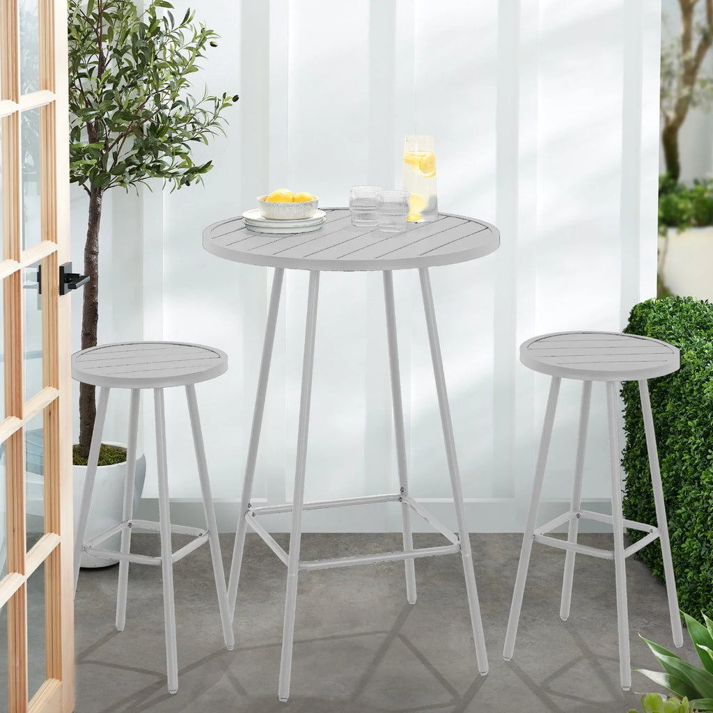 Best Choice Products 3-Piece Steel Patio Bar Height Round Bistro Set w/ Backless Stools, Slatted Design - Black