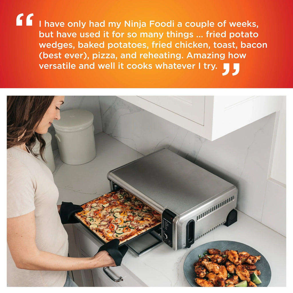 The Ninja Foodi Digital Air Fry Oven, Convection Oven, Toaster, Air Fryer, Flip-Away for Storage, 1800 watts, Stainless Steel, SP100
