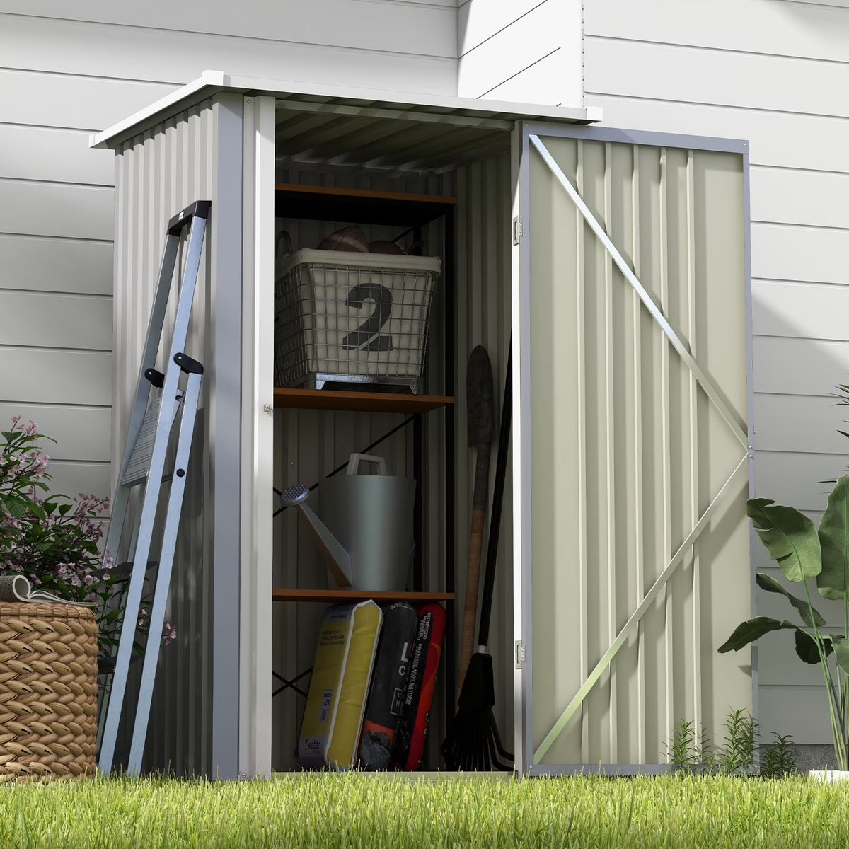 Patiowell 3"3FT Metal Outdoor Storage Shed with Sloping Roof and Single Lockable Door, Black