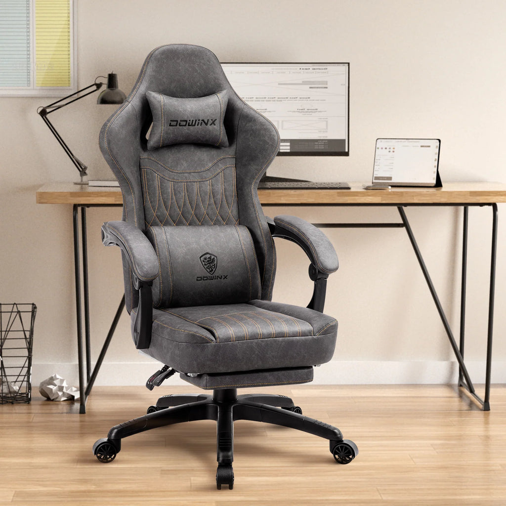 Dowinx Gaming Chair Breathable PU Leather Gamer Chair with Pocket Spring Cushion, Ergonomic Computer Chair with Massage Lumbar Support,Adjustable Swivel Task Chair with Footrest(Brown)