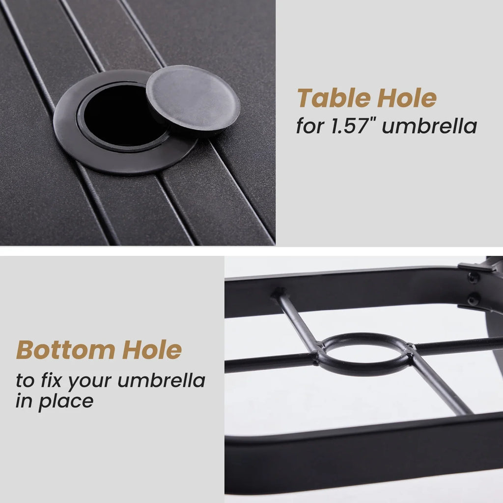 STARY Patio Dining Table 35"x35", Square Outdoor Dining Table with 1.57" Umbrella Hole for Patio Graden Backyard and Poolside