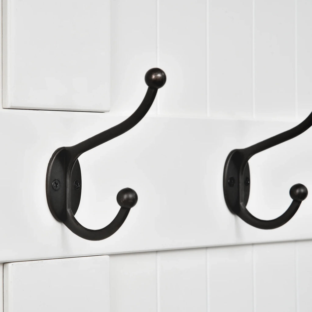 HOMCOM 3-In-1 Hall Tree Storage Bench and Coat Rack with 5 Steel Double Hooks, and Anti-Topple Anchor for Entryway, Cream White