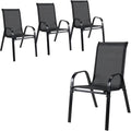 LAZY BUDDY Patio Chairs Set of 4, Stackable Outdoor Dining Chairs, Heavy Duty Breathable Chairs for Backyard, Garden, Lawn 330lbs