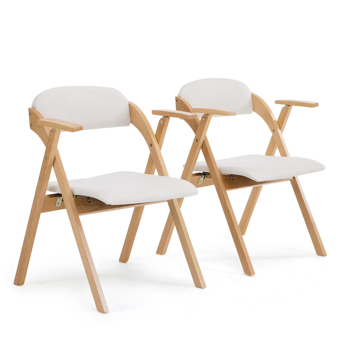 Ktaxon Folding Chairs Rubber Wood Frame Foldable Event Chairs Padded Diner Chairs for Office and Party Reading Dining Set of 2 Light Gray