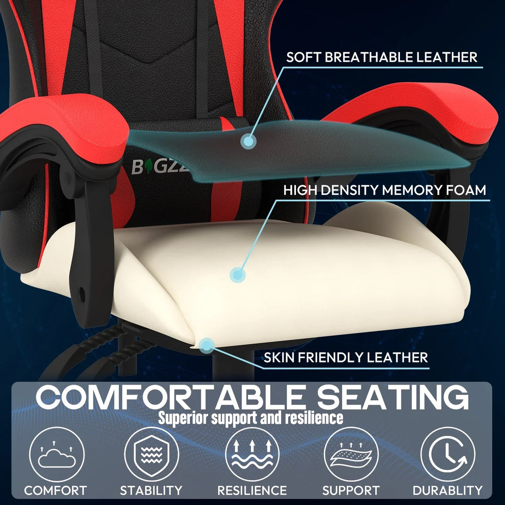 Bigzzia Gaming Chair with Heated Cushion, High Back Video Game Chairs with Pillow and Lumbar Support, Green