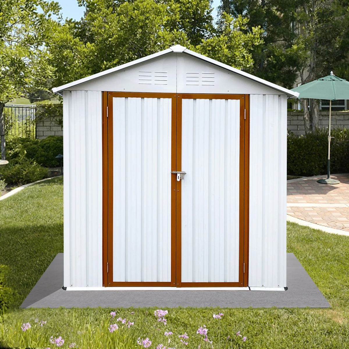 Outdoor Storage Garden Sheds 6FTx4FT Apex Roof Lockable Doors for Backyard White+Yellow