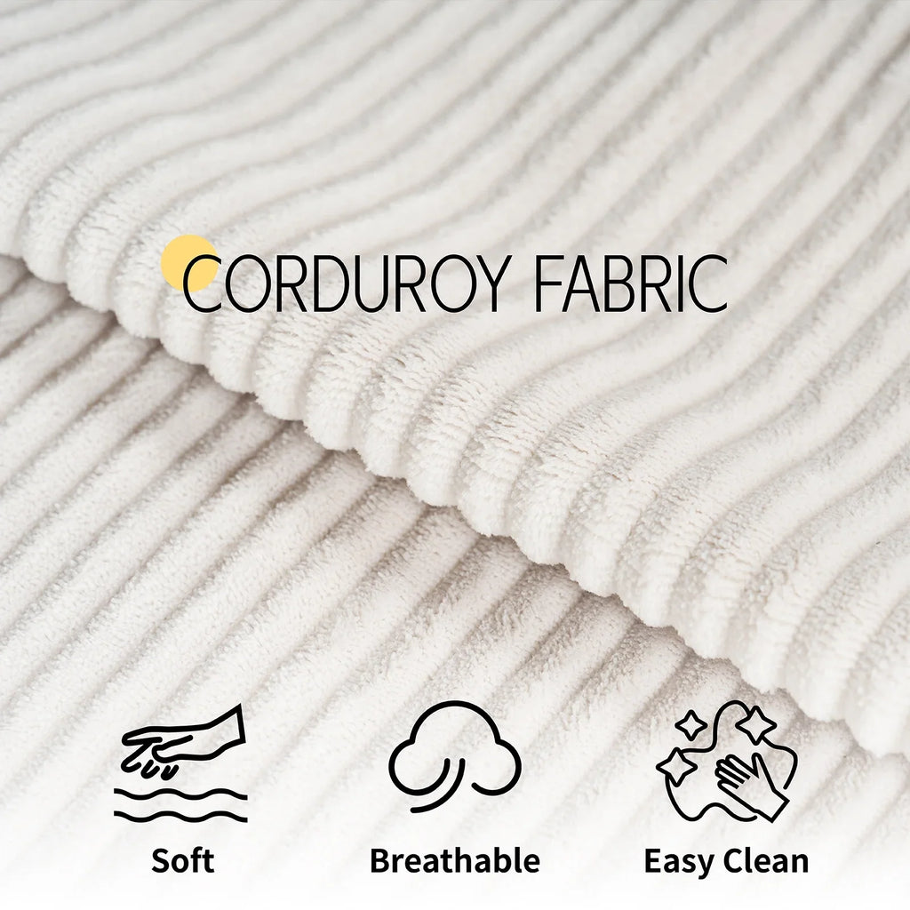 VANACC 89in Couch, Comfy Sofa with Wood Legs, 3 Seater Modern Sofa- Deep Seat Couches for Living Room, White Corduroy
