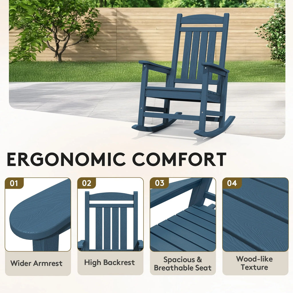KINGYES HDPE Outdoor Rocking Chairs Set of 2,HDPE Patio Rocker for Porch,Black