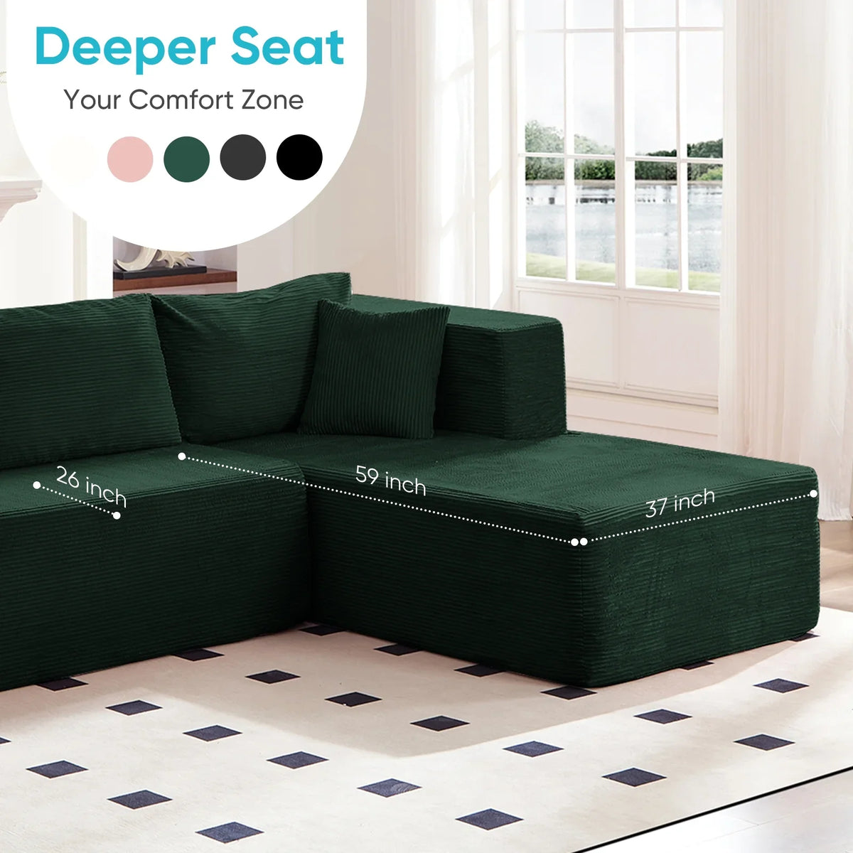 ZAFLY 106" Cloud Sectional Couch with Chaise, No Assembly Required L Shaped Sleeper Sofa, Oversized Deep Seat Modular Couches and Sofas for Living Room - Right, Black