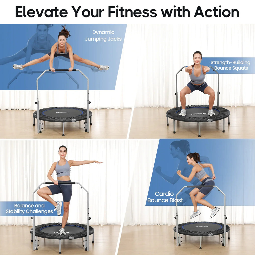 BCAN 40" Foldable Trampoline, Fitness Rebounder with Adjustable Foam Handle, Exercise Trampoline for Adults/kids Indoor/Garden Workout Max Load 330lbs