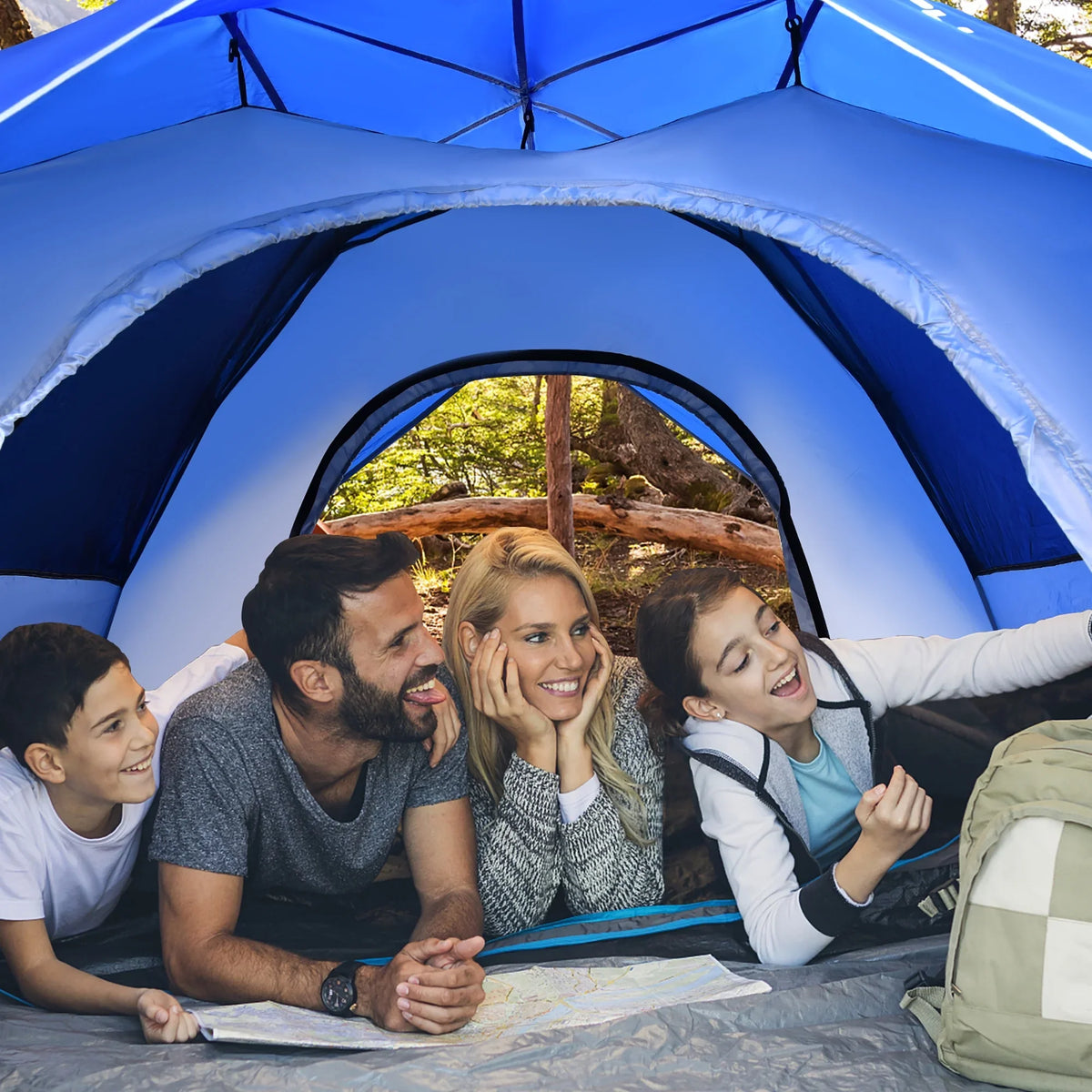 Goplus 4 Person Instant Pop-up Camping Tent 2-in-1 Double-Layer Waterproof Tent Blue