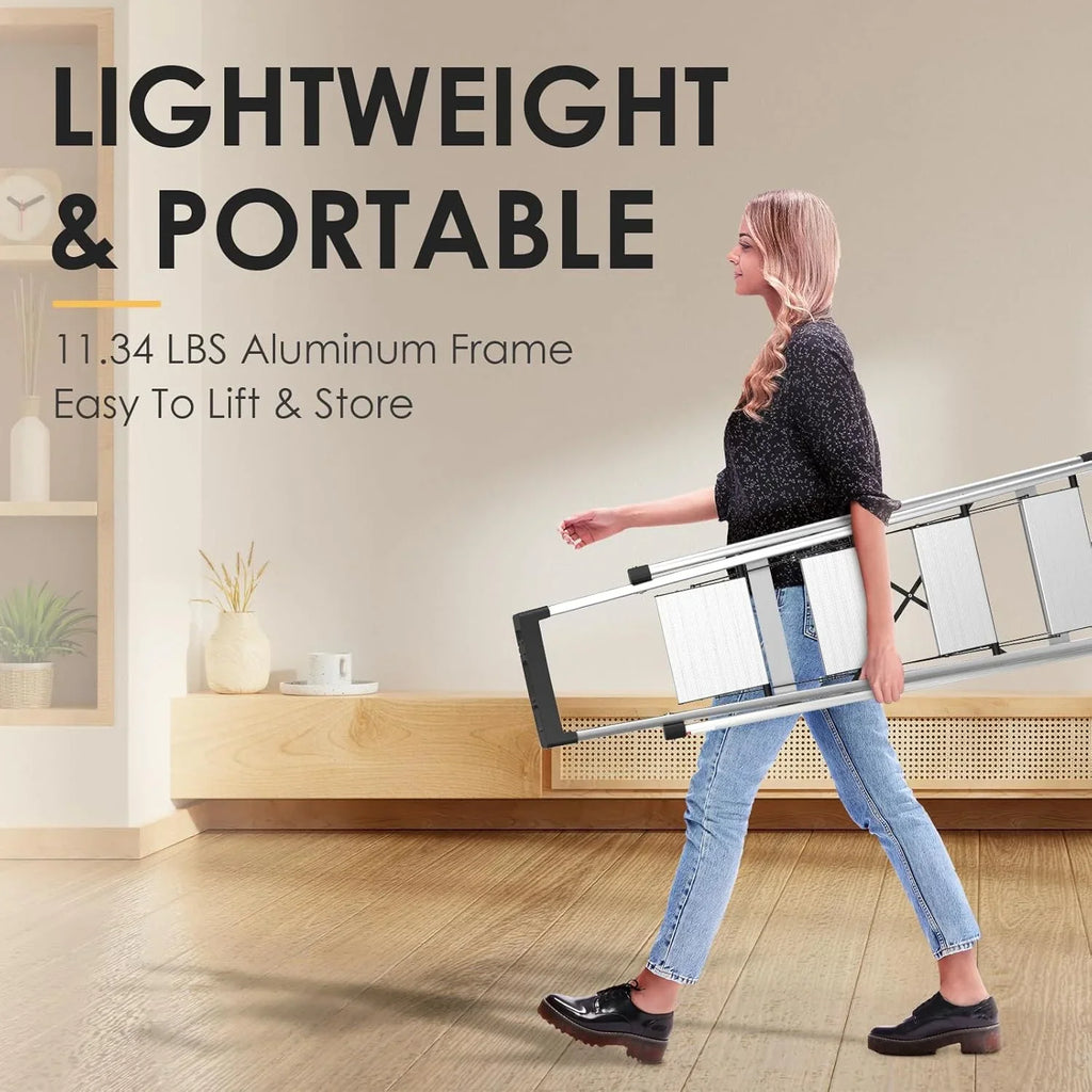 HBTower 4 Step Ladder with Tool Tray, Aluminum Anti-Slip Folding Step Stool for Adults, 330lbs Capacity, Light Weight Portable Ladder for Kitchen Warehouse Outdoor Work