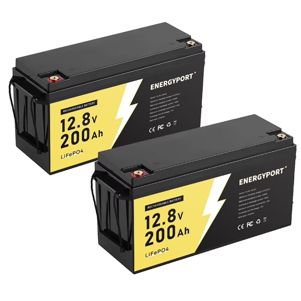 2pack 12V 200Ah LiFePO4 Battery, Built-in 200A BMS, Rechargeable Deep Cycles DIY Battery, 2560Wh Lithium Battery for Off-Grid and Home Solar System, Marine, Trailer, RV