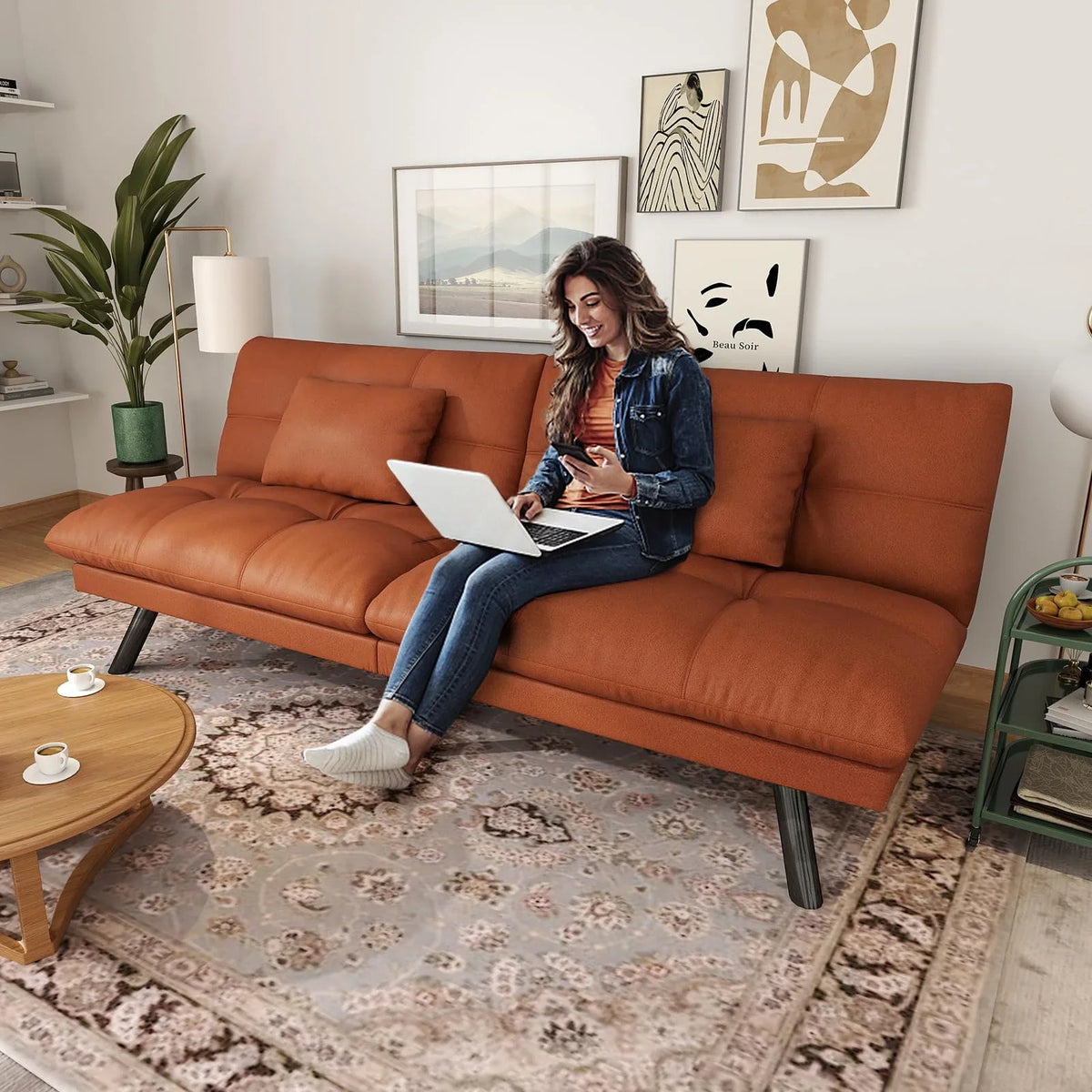 70"" Convertible Futon Sofa Bed Folding Bed Sleeper Couch for Living Room, Small Space or Office, Light Grey