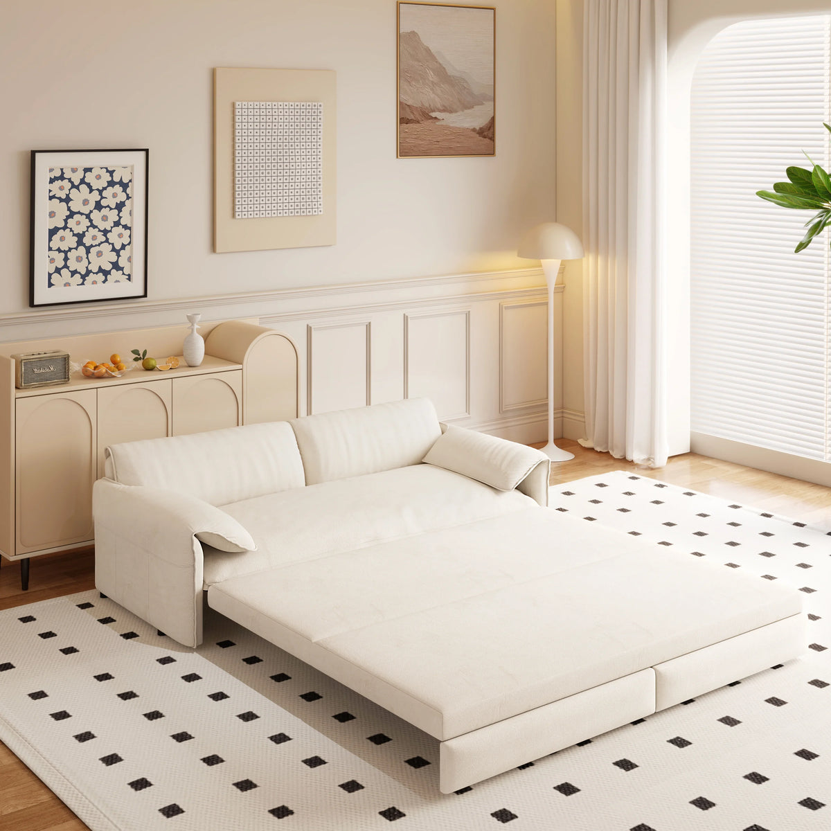 66" Queen Pull Out Sofa Bed, 3-in-1 Convertible Sleeper Sofa with Side Storage,Multi-Functional Velvet Loveseat Bed for Living Room,Bedroom