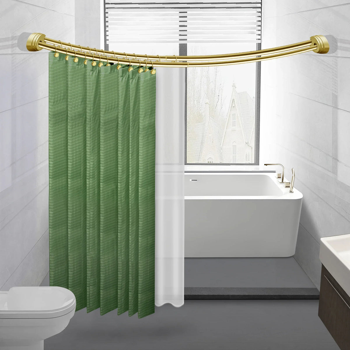 Utopia Alley Rustproof Wall Mounted Aluminum Double Curved Shower Curtain Rod, Screw Mount Rod, Secure Than Tension, Adjustable Shower Rod from 45" to 72", Includes shower liner & hooks (Bronze)