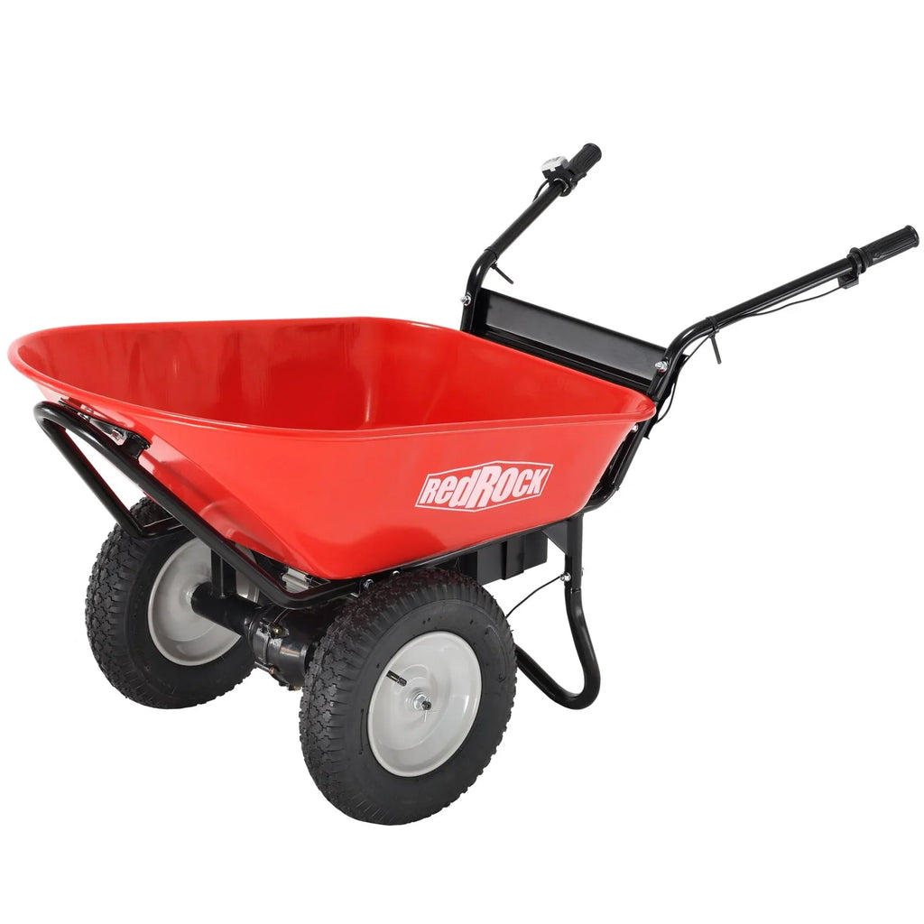 RedRock Electric Wheelbarrow 24V AGM Battery 330lbs Capacity Yard Work & Construction Debris Hauler with Speed Control and Pneumatic Tires
