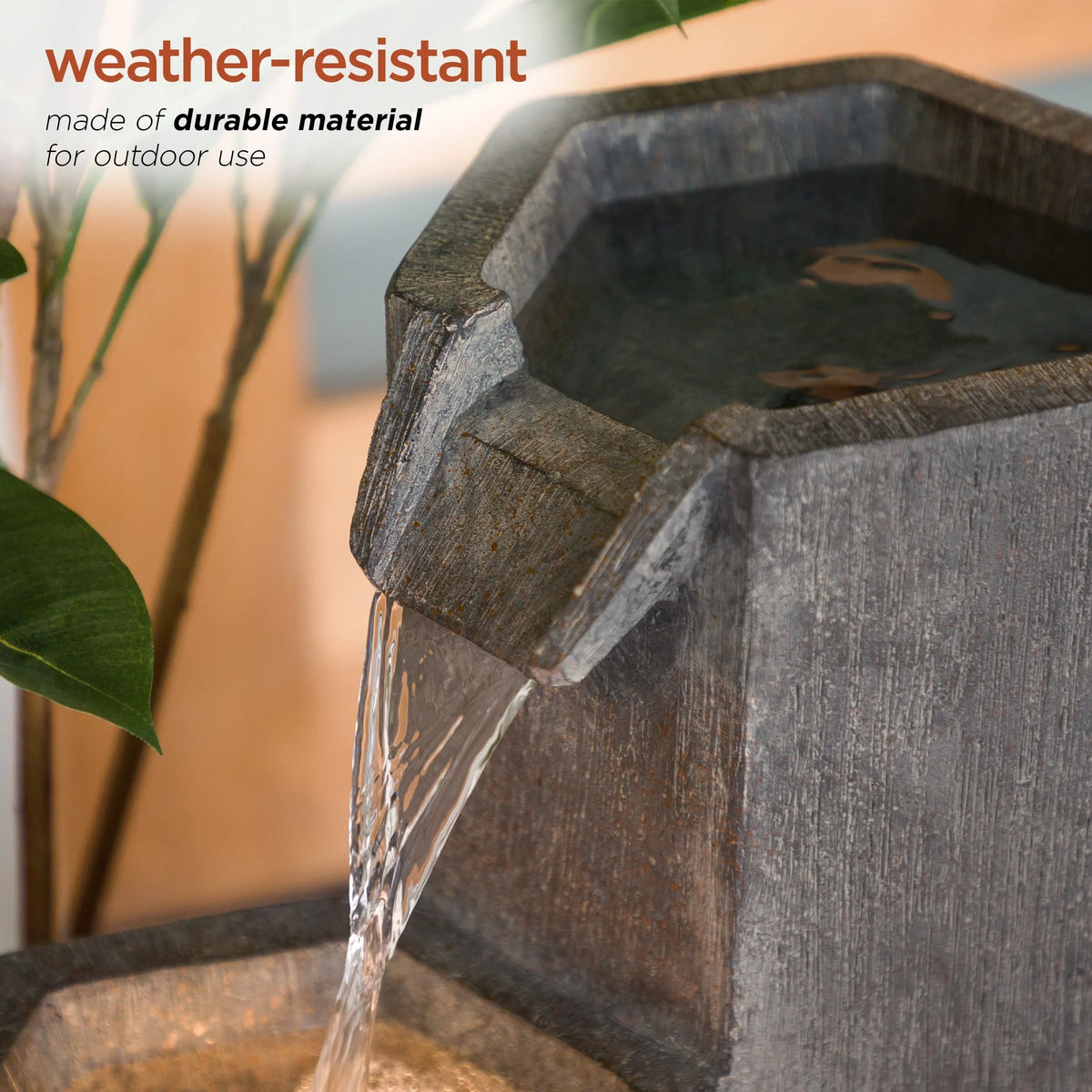 Alpine Corporation 25" Tall Modern 3-Tier Fountain for Indoor / Outdoor Yard Decor with LED Light