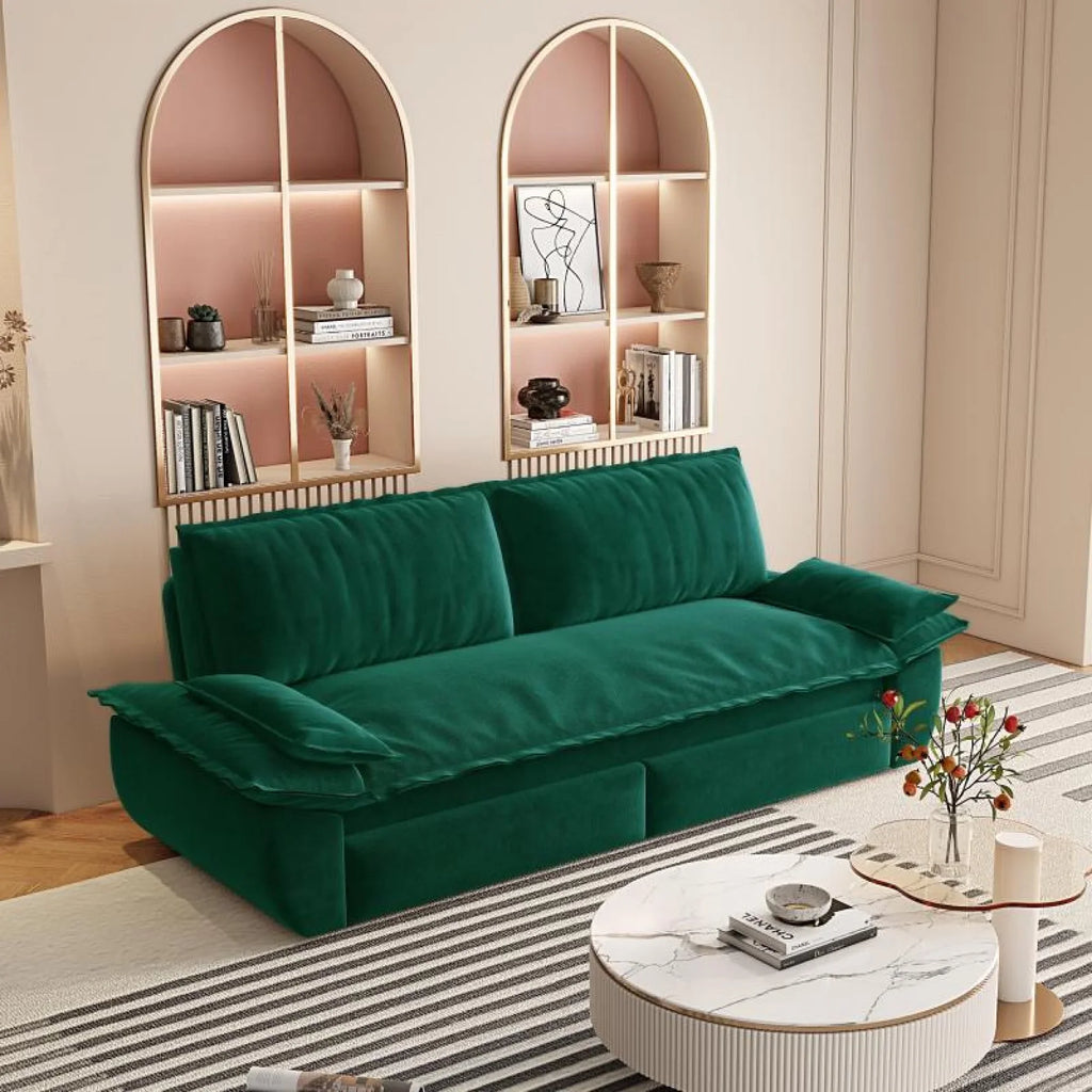 66" Queen Pull Out Sofa Bed, 3-in-1 Convertible Sleeper Sofa with Side Storage,Multi-Functional Velvet Loveseat Bed for Living Room,Bedroom