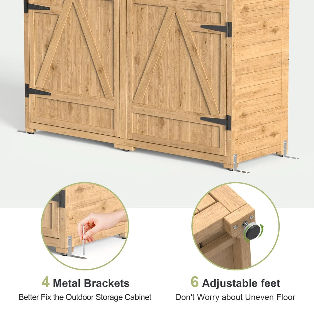 Outdoor Storage shed, Lofka Wooden Outdoor Storage Cabinet, with 2 Lockable Doors and Handles, 5.3ft x4.6ft, Natural