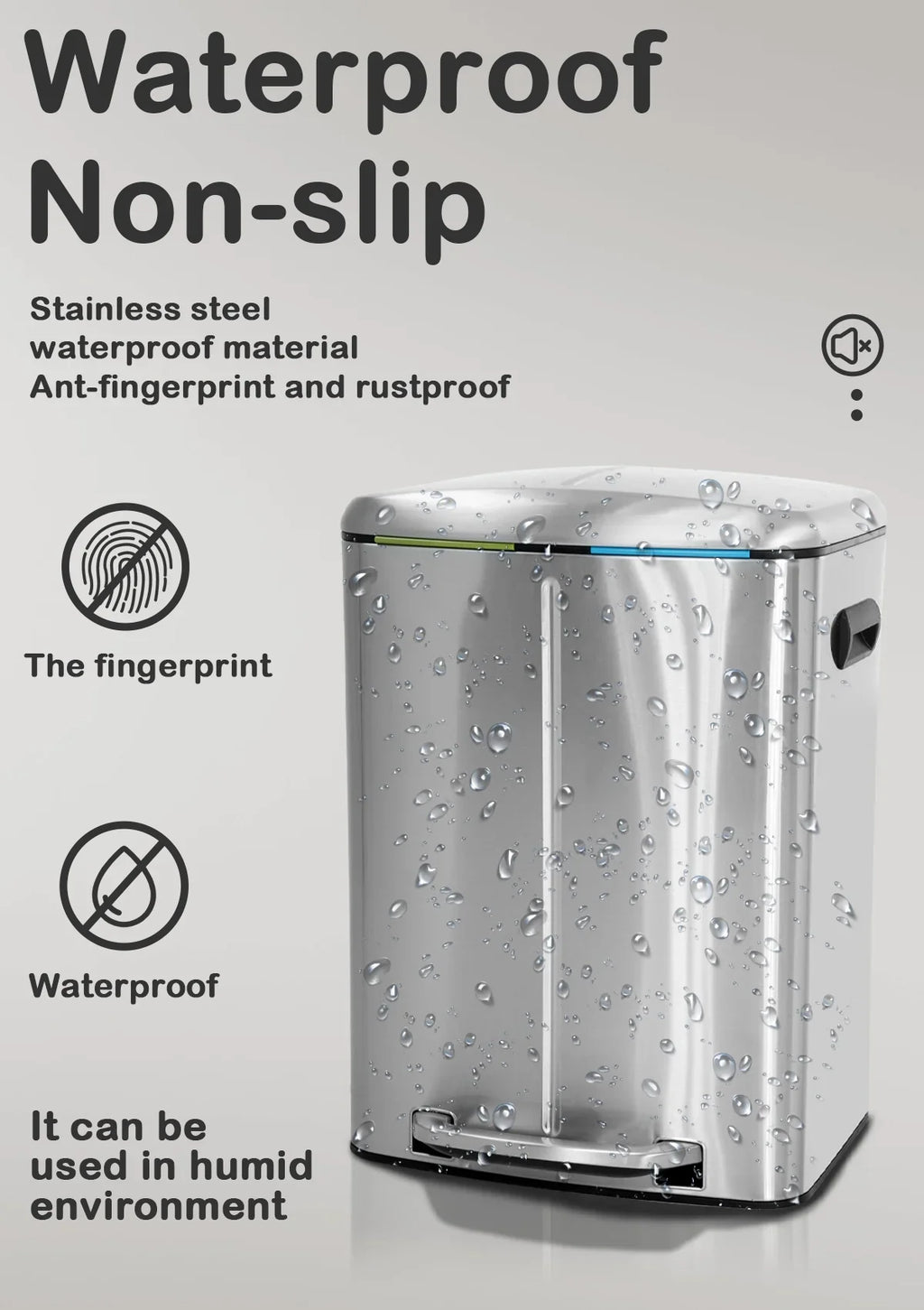 10 Gallon Dual Compartment Trash Can and Recycle Bin, Stainless Steel Foot Pedal Garbage Can Bathroom Double Trash Can Recycling for Kitchen with 2 x 5 Gallon Removable Inner Buckets, Soft Close
