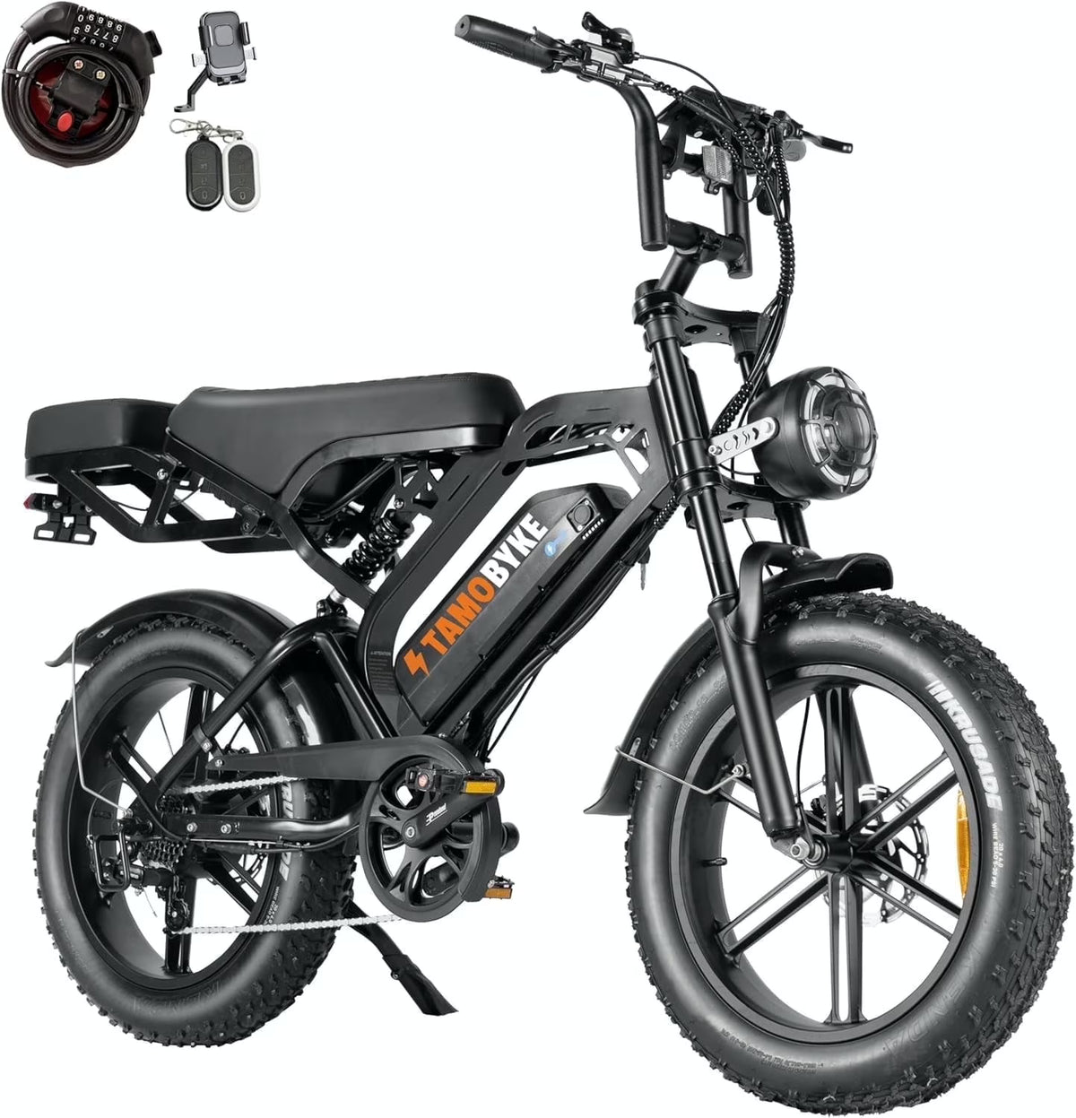Tamobyke Electric Bike for Adults,Peak 1500W 28mph Mountain Ebike,48V 15.6AH 20" Fat Tire Electric Bicycle Full Suspension UL2849