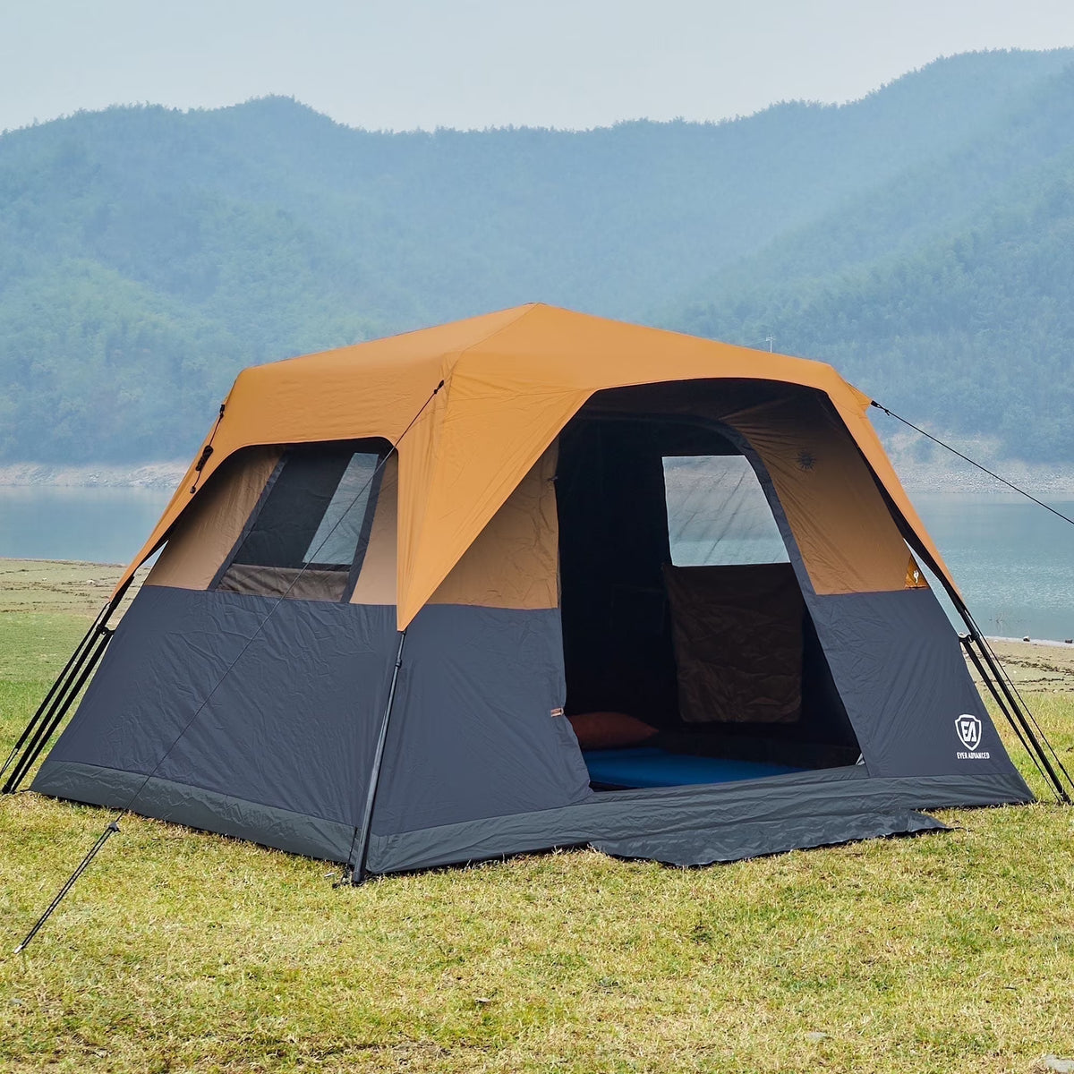 EVER ADVANCED 6 Person Blackout Camping Tent, Instant Family Tents, 60 s Quick Setup, Water-Resistant, Blue