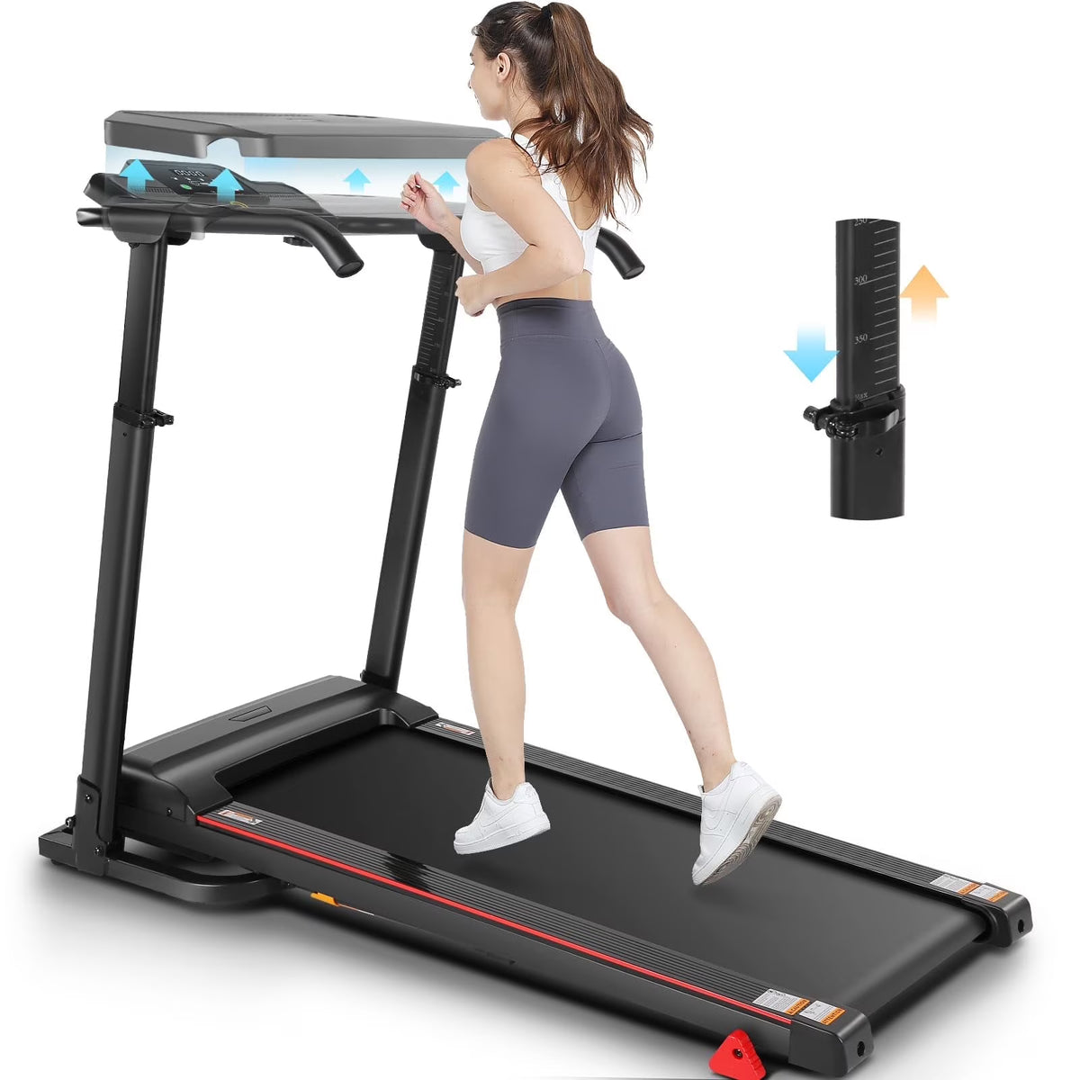Folding Treadmill with Removable Desk, Foldable Treadmill with Adjustable Height, Treadmill 300lb Weight Capacity, White