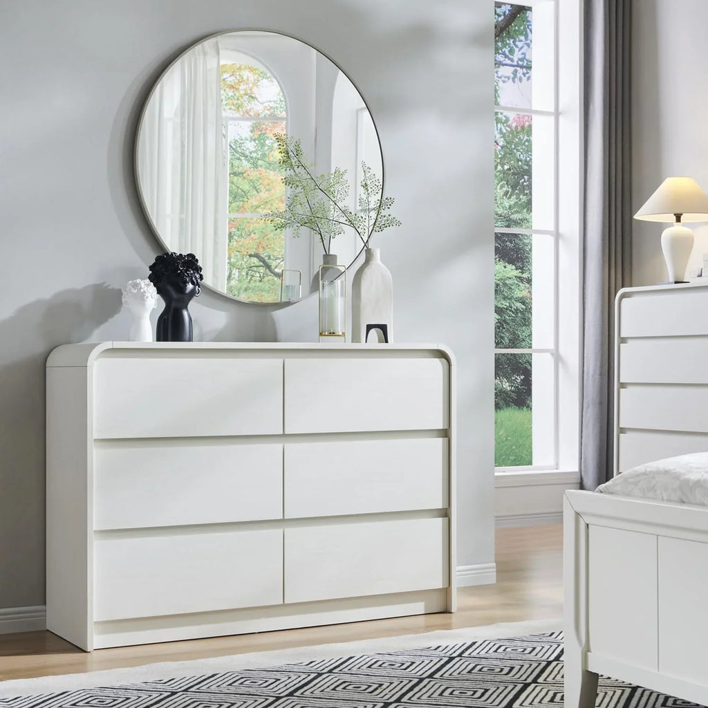 MIHOVER Modern 5 Drawer Vertical Dresser - 45'' Wood Storage Cabinet with Assembly, Chest of Drawers for Bedroom & Living Room
