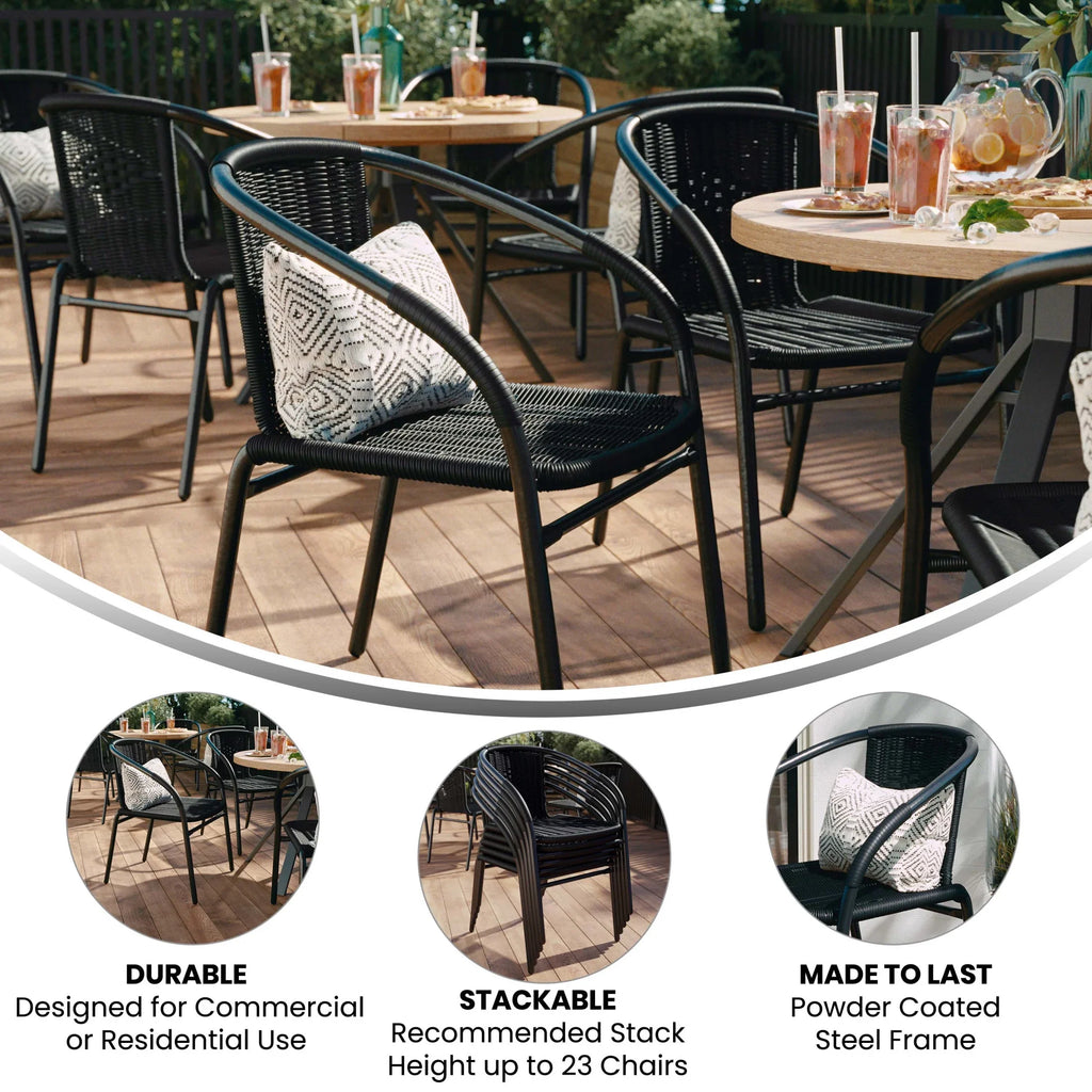 Flash Furniture Lila Indoor/Outdoor Stacking Rattan Patio Chairs, Set of 2, Beige