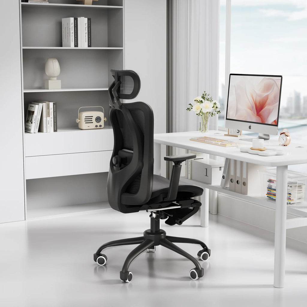 EVMORE Ergonomic Office Chair, Computer Desk Chair with Lumbar Support, Adjustable Headrest, and Breathable Mesh Back - 400 lbs Capacity, Black(with Footrest/3D Armrest)