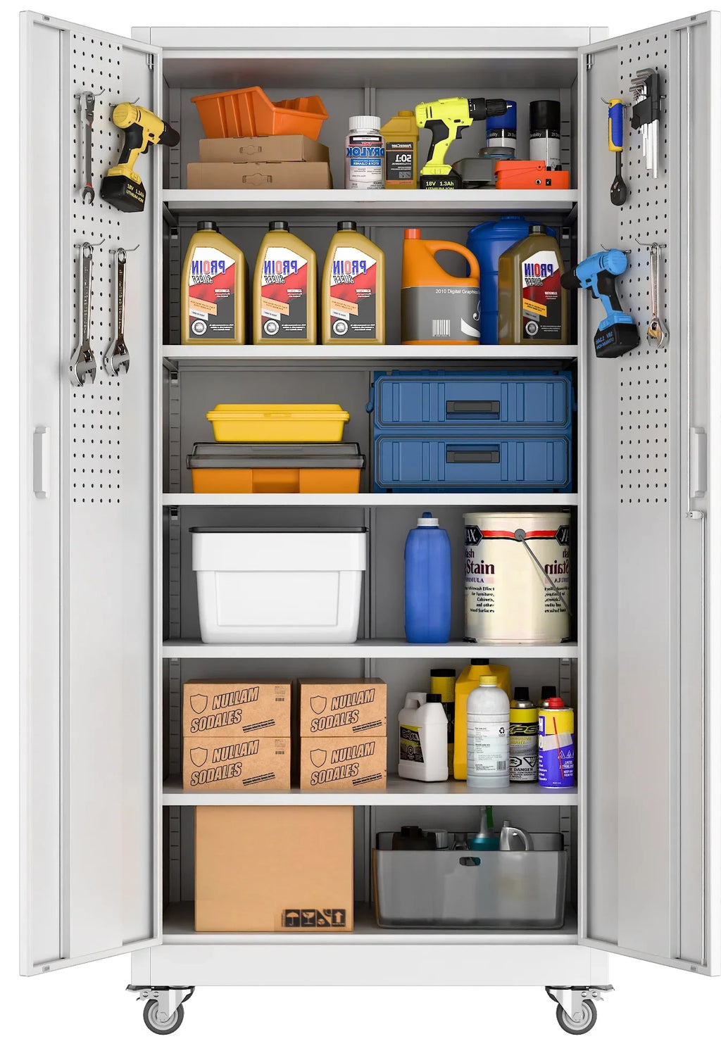 GangMei 71 inches Tall Metal Rolling Garage Storage Cabinets with Locking Doors and 5 Adjustable Shelves, Metal Storage Cabinet for Garage, Office, Home, Classroom, Assemble Required(Black)