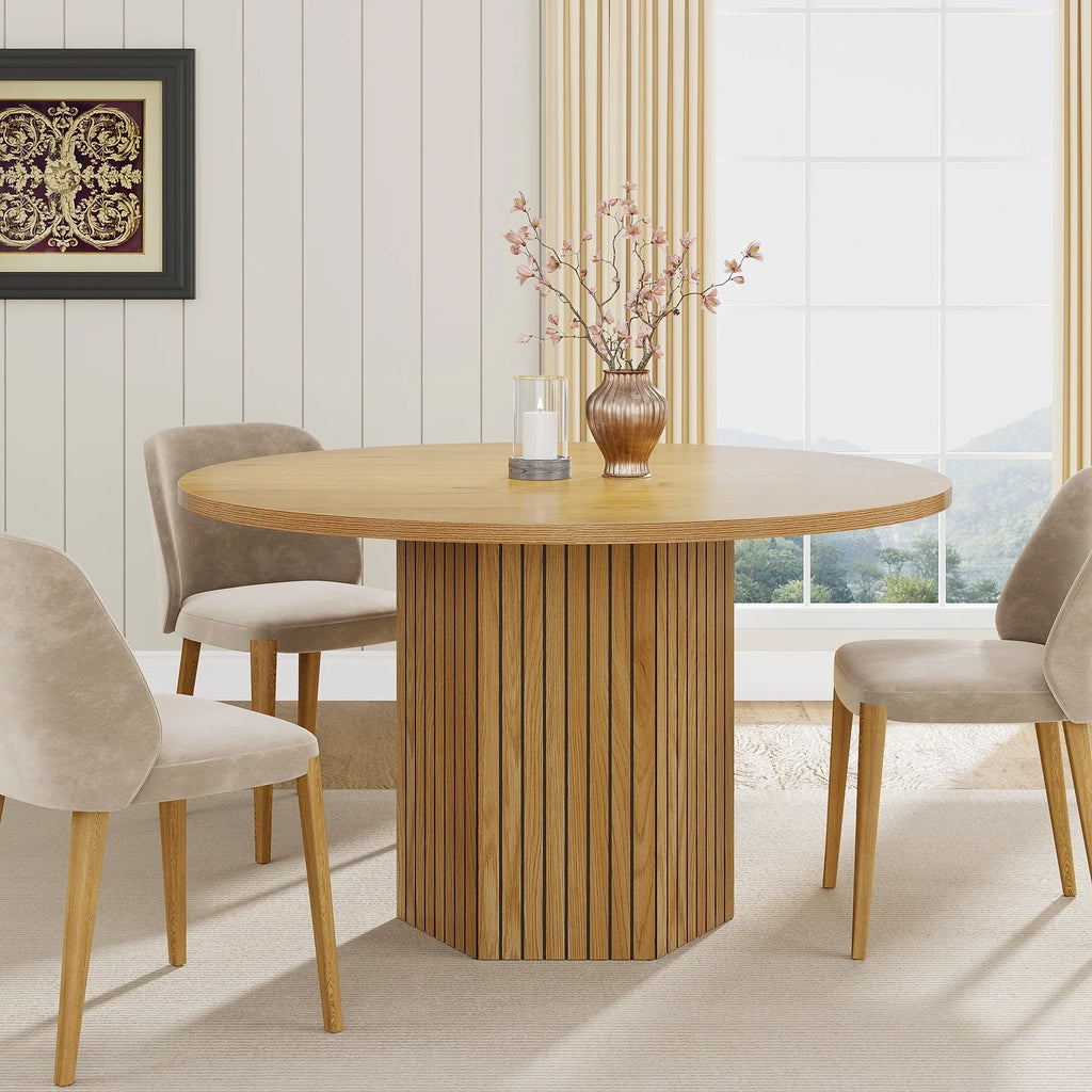 Tribesigns Wood Dining Table Round Kitchen Table for Dining Room, 47 inch Dinner Table