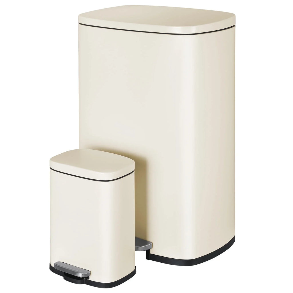 LAZY BUDDY 13.2 Gallon Stainless Steel Kitchen Trash Can with 1.3 Gallon Mini Trash Can, Rectangular Step Garbage Can with Lid