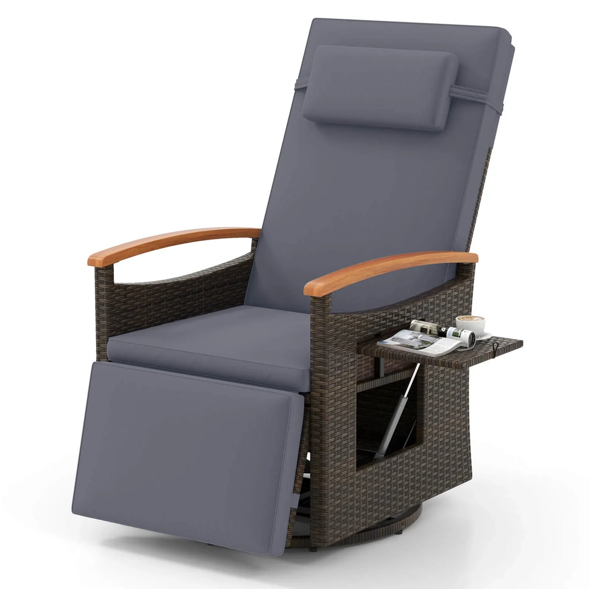 Costway Outdoor 360" Swivel Rattan Recliner Chair Patio Wicker Chaise Lounge Chair Beige