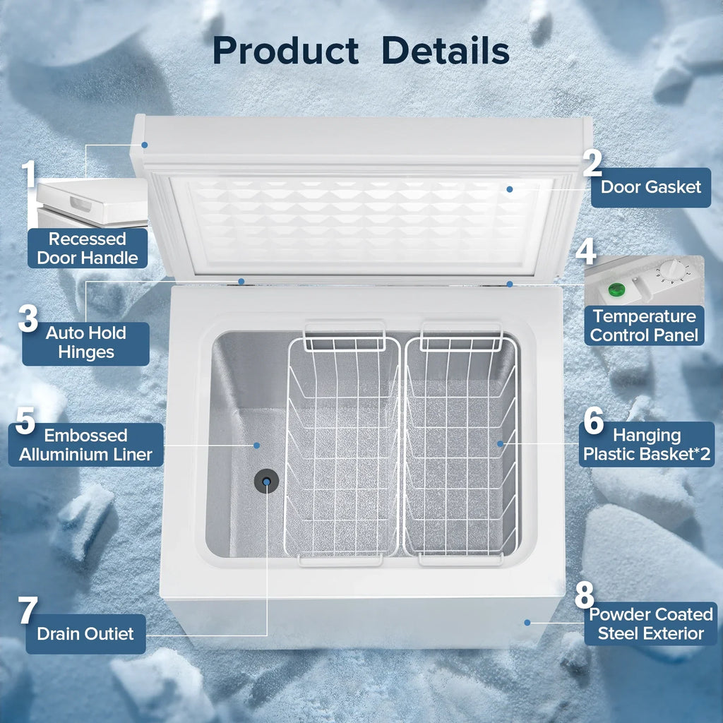 Auseo Mini Freezer Chest 3.5 cu ft, Black Deep Freezer & Side Handle, Compact Freezer with 7 Gear Adjustable Temperature, Removable Storage Basket*2, Energy Saving