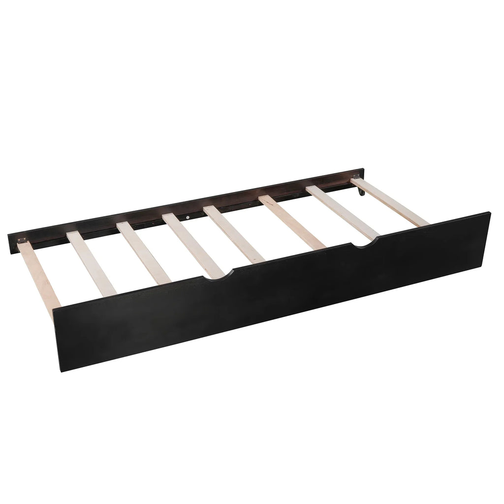 Euroco Wood Twin Size L-Shaped Platform Bed with Square Storage Table for Kids Teens, 2 Platform Beds with Trundle and Drawers for Living Room, 3 Twin Beds, Gray