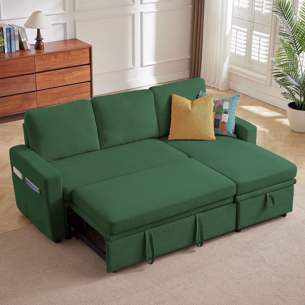 Pingliang Home Pull Out Sleeper Sofa Bed Sectional Sofa with Storage Chaise,L Shaped Sectionals Couches with Side Pockets,Modern Linen Reversible Sofa Couch for Living Room Apartment Office Studio