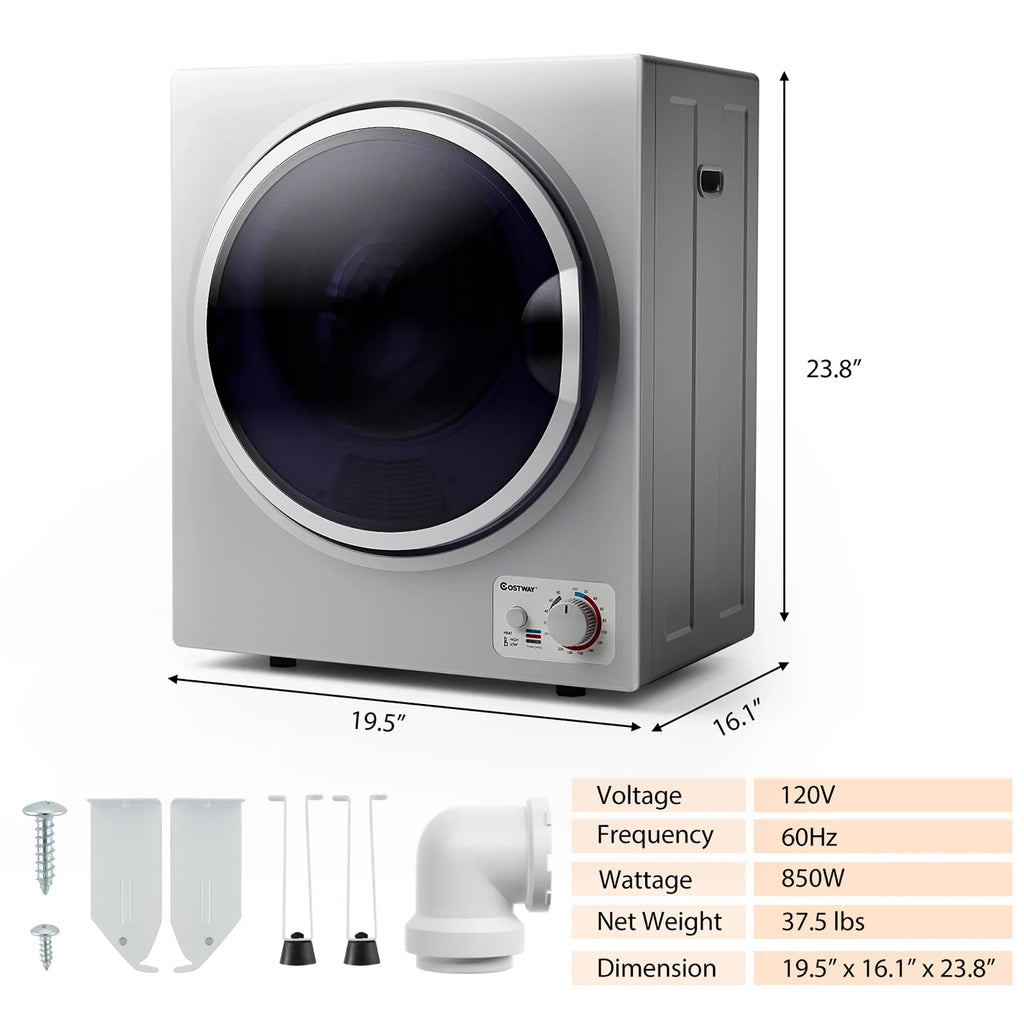 Costway Electric Tumble Compact Laundry Dryer Stainless Steel Wall Mounted 1.5 cu.ft.