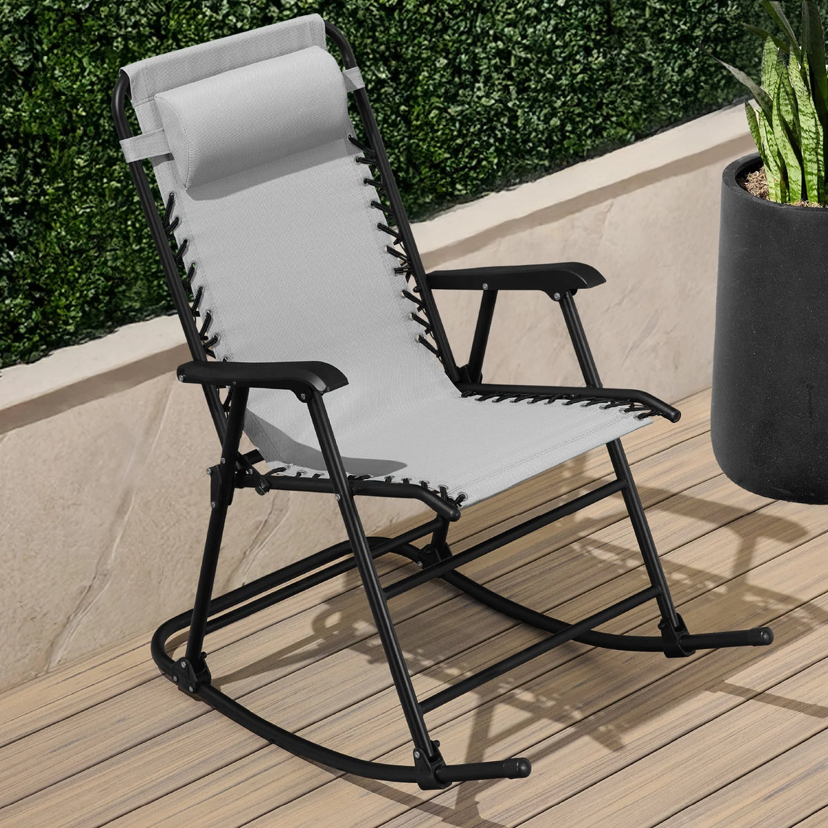 Best Choice Products Folding Outdoor Zero Gravity Rocking Lounge Chair w/ Headrest Pillow - Black
