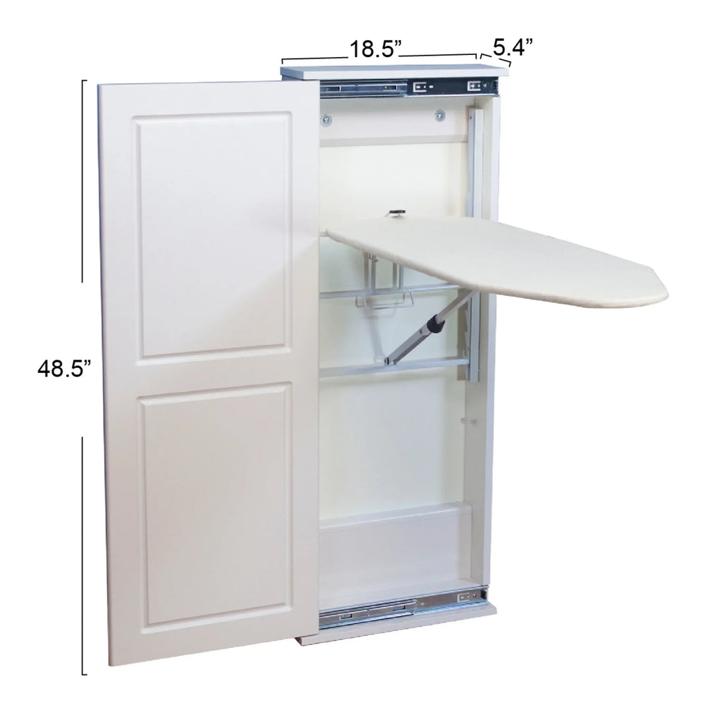 Household Essentials Iron a. n Fold Wall Ironing Board Cabinet, Built-In Ironing Board, Sturdy MDF, Melamine Cabinet, 7 Height Settings, Mounts Securely to Wall, Includes Pad with Cover, White