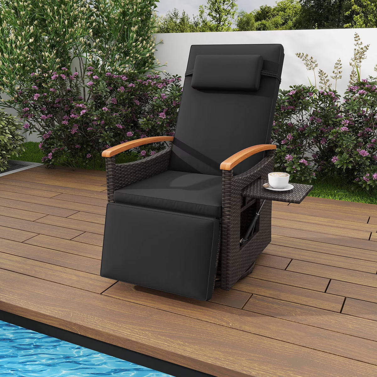 Costway Outdoor 360" Swivel Rattan Recliner Chair Patio Wicker Chaise Lounge Chair Beige
