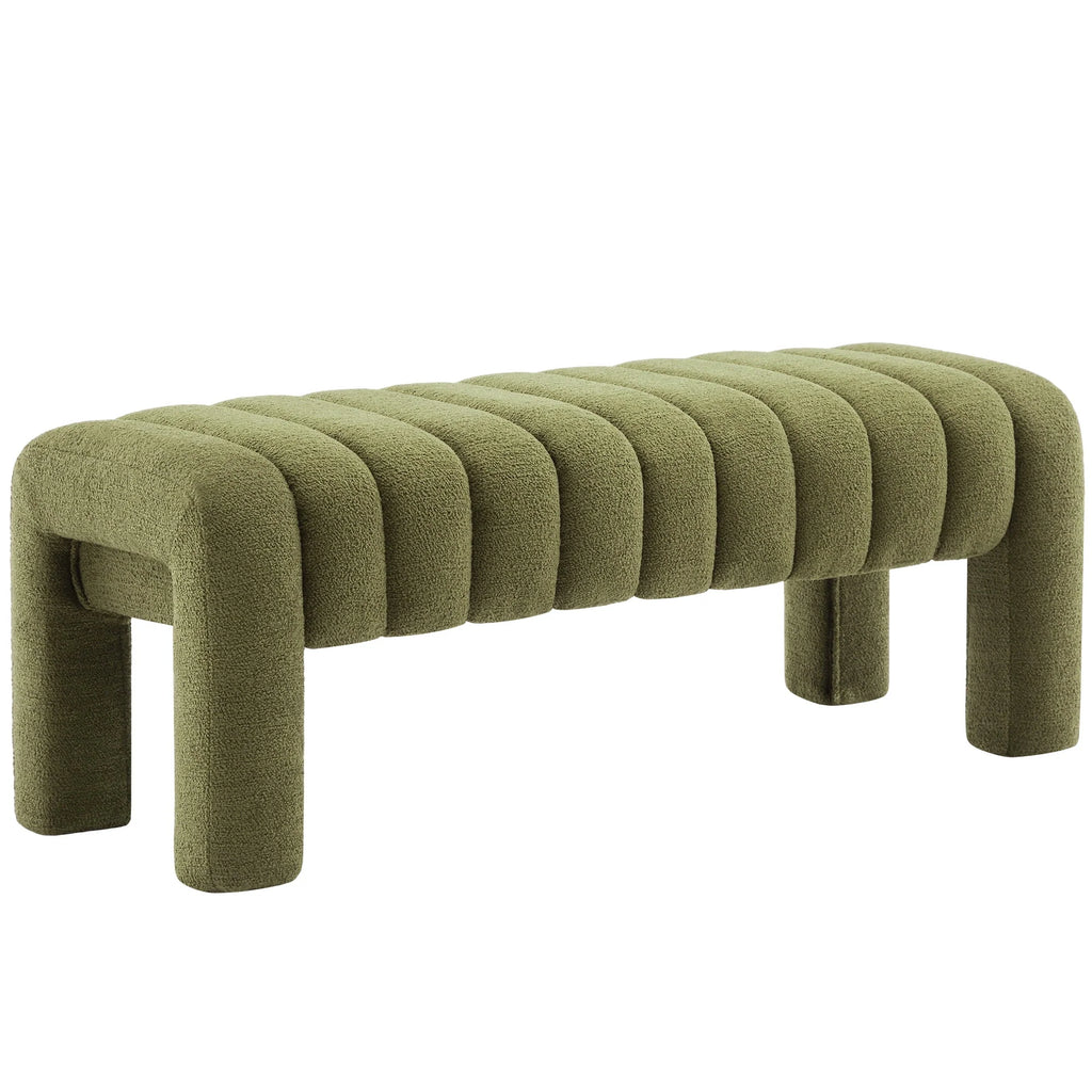 Zesthouse 63" End of Bed Bench, Linen Tufted Upholstered Ottoman Bench with Padded Seat and Solid Wood Leg, Modern Entryway Bench for Bedroom, Living Room, Beige