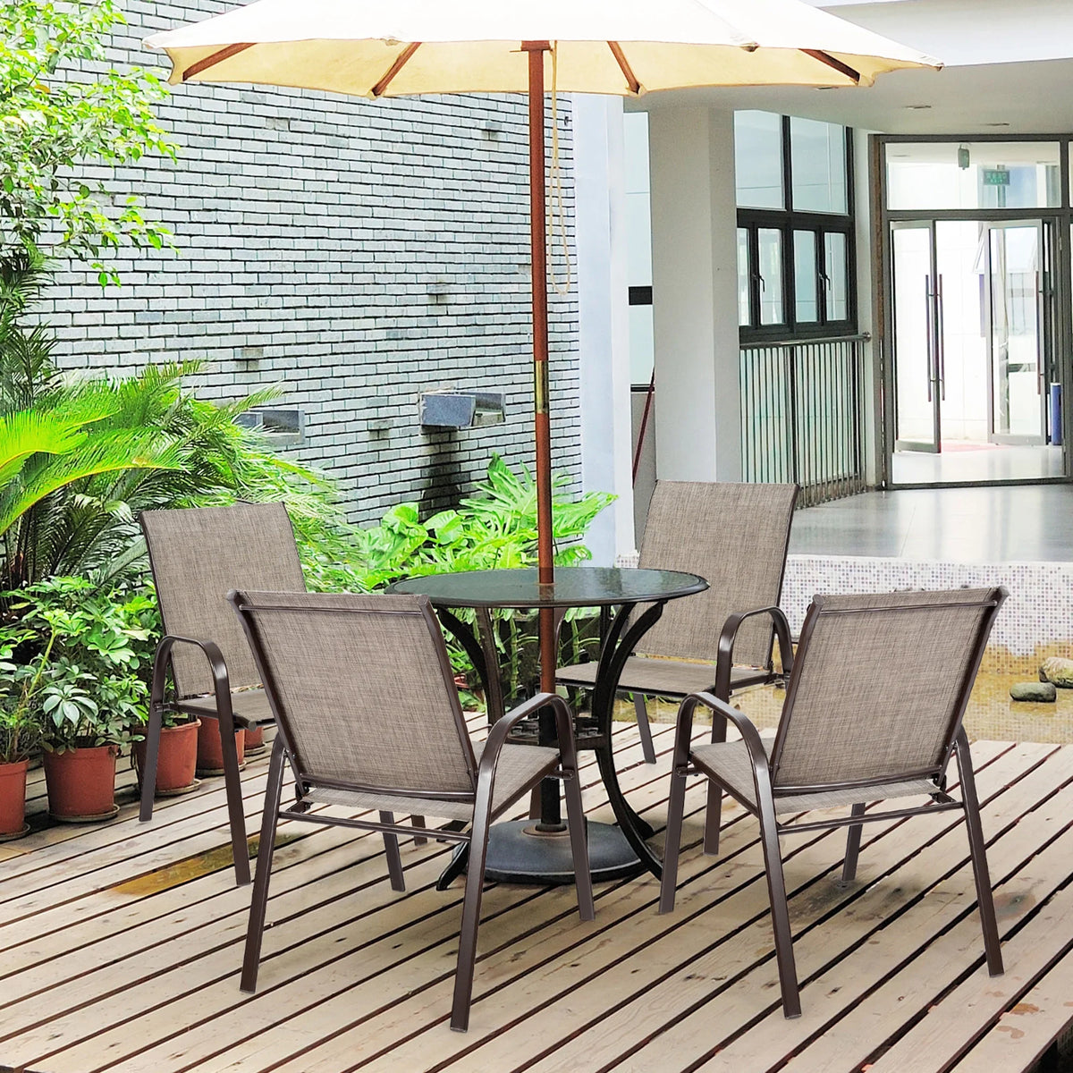 Gymax Set of 4 Patio Chairs Dining Chairs w/ Steel Frame Yard Outdoor Grey